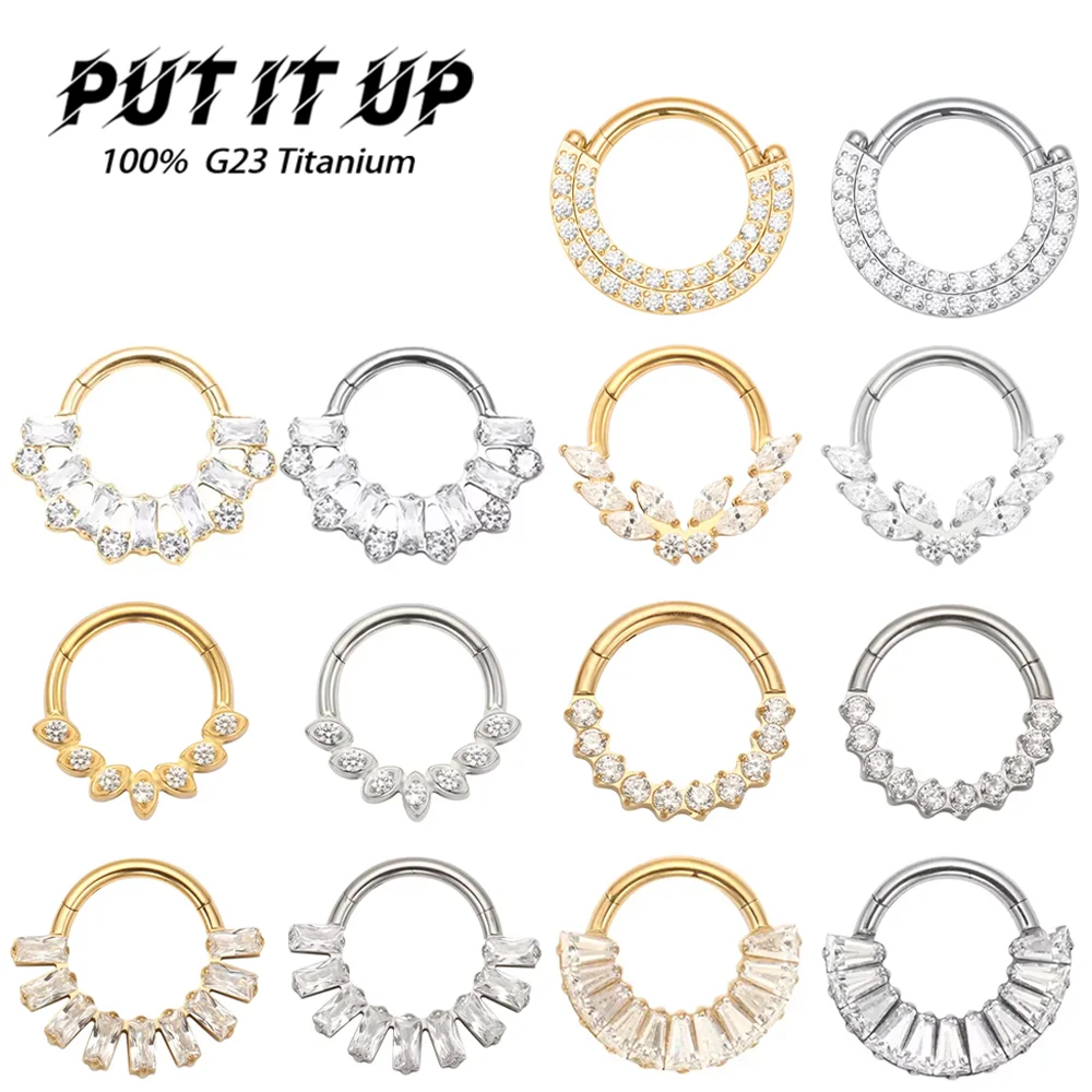 

PUTITUP Official F136 Titanium Low Luxury Elegant 16G Zirconia Earrings Hinged Diaphragm Nose Ring Body Piercing Jewellery