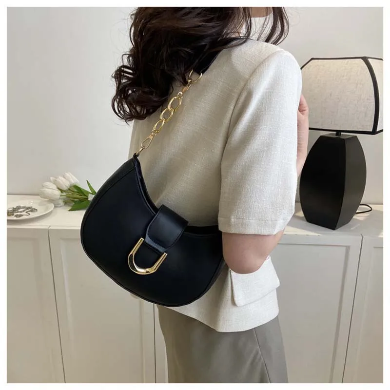 2024 New Fashion Texture Women\'s Shoulder Bag Solid Color Leather Underarm Bag Unique Designer Brand Handbag Casual Hobo Bags