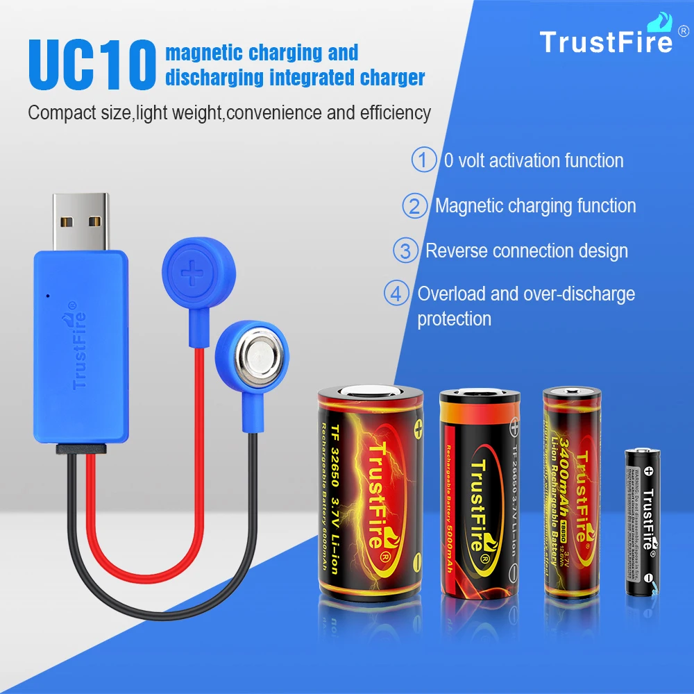 Ładowarka akumulatorów litowych magnetyczny TrustFire UC10 18650 21700 USB z funkcją Power banku AA AAA do 14500 26650 16340 baterii