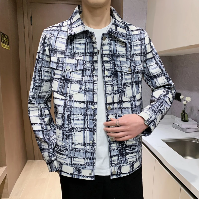 men's Grid pattern sports short jacket 2024 new spring and autumn men's windproof jacket casual Flip collar  jacket high quality