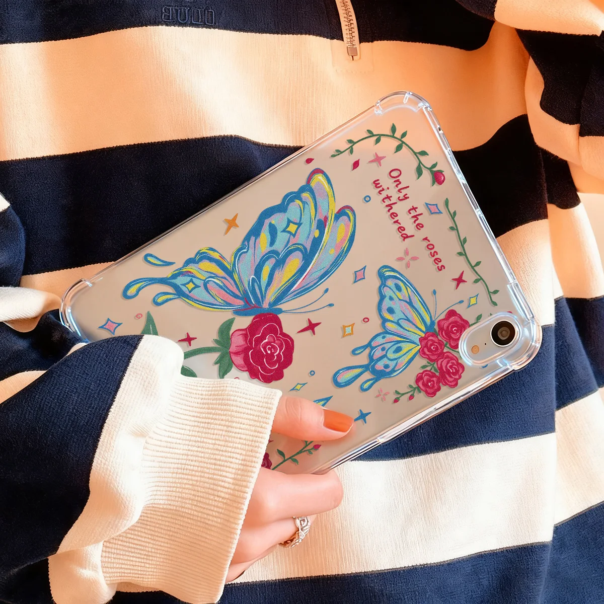 Crystal Clear Tablet Case for Samsung Galaxy Tab S9 S10 FE A9 A11 S7 S8 Plus Cover Rose Colorful Butterfly Romantic Aesthetic - view 4