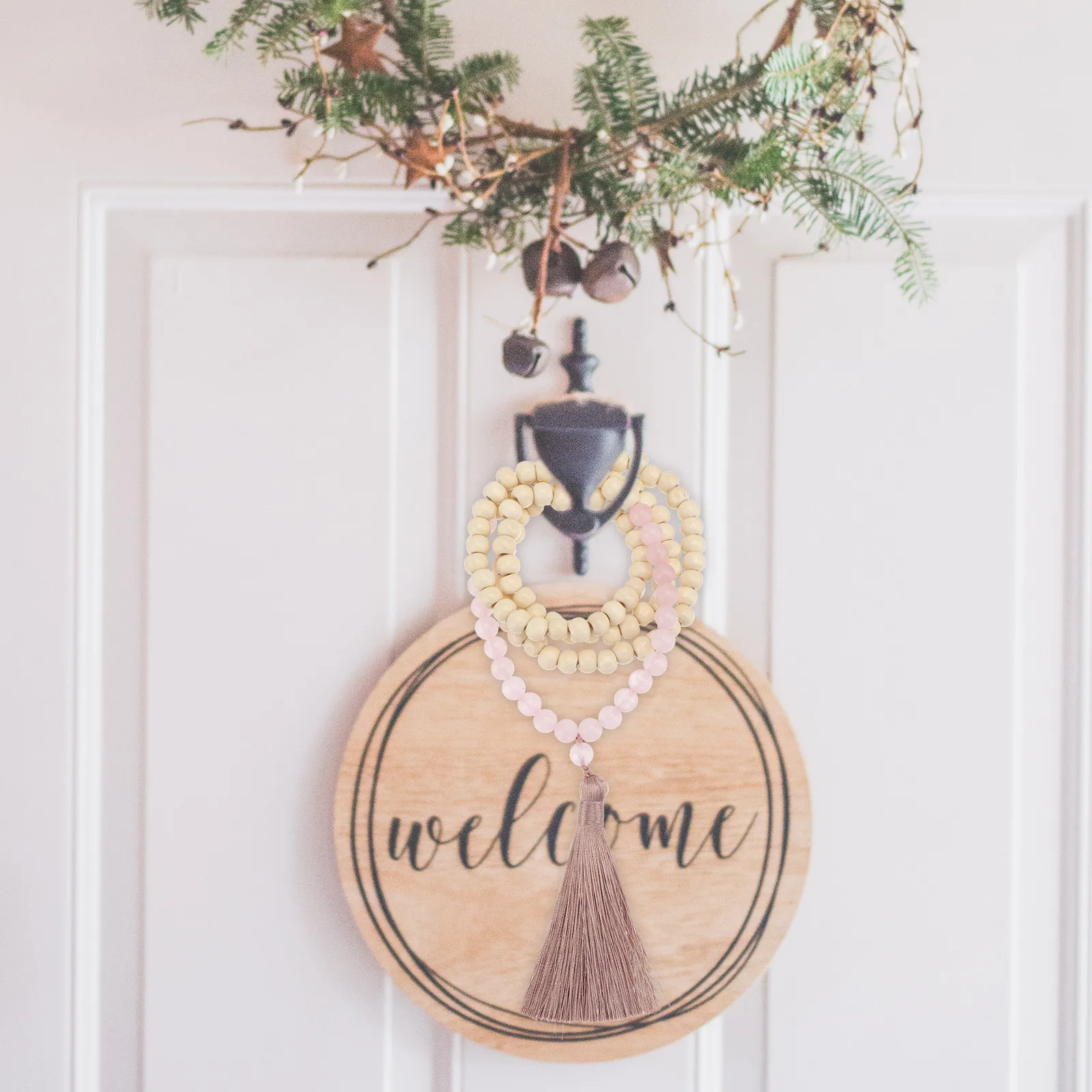 

1Pcs Wood Bead Pendant with Tassel Handmade Home Hanging Decor Stone Bead String Retro Interior Adornment for Living