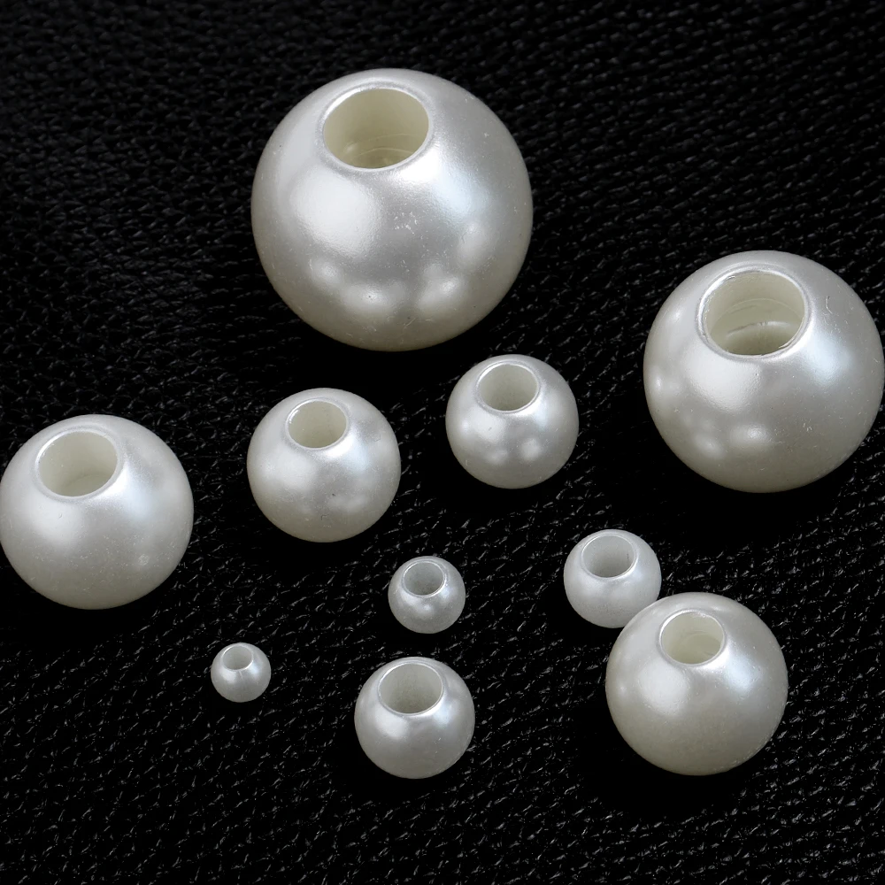 ABS Imitation Pearl Beads Loose Large Hole Round Beads Acrylic Spacer Beads For Handmade Bracelet Making DIY Jewelry Accessories