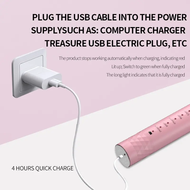 Jianpai Adult Blue Pink Sonic Electric Toothbrush Adult 5-gear Mode USB Charging IPX7 Waterproof Sonic Electric Toothbrush image 4