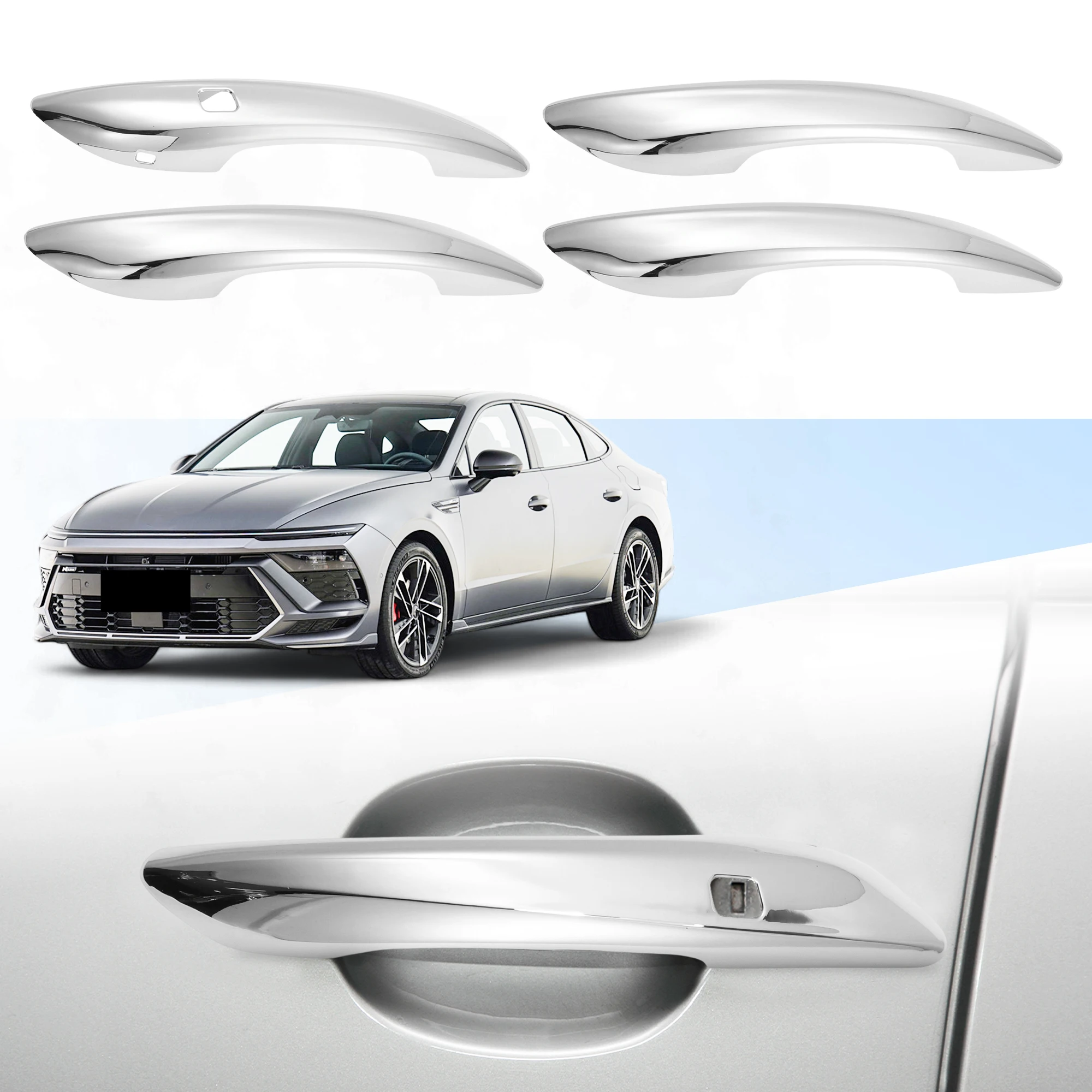 

UXCELL Door Handle Cover Protector for Hyundai Sonata 2024 2025 Chrome Plated Exterior Door Handle Trim with Smart Keyhole