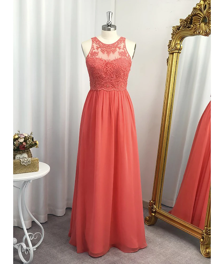 

Customized Delicate Chiffon A-Line Appliques Sequined Evening Dress Fashion O-neck Sleeveless Floor Length Celebrity Gowns