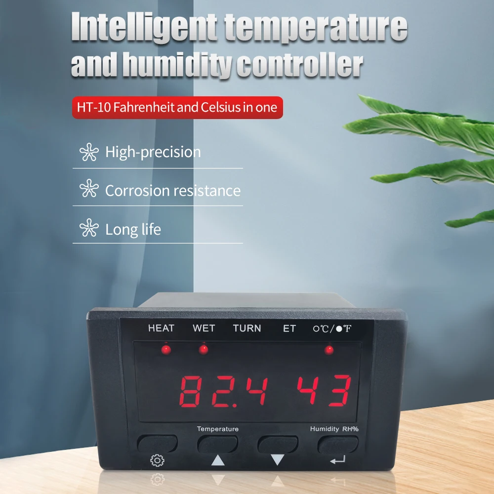 

HT-10 Incubator Thermostat Temperature Humidity Controller With Humidification And Heating Indicator 110-220V Black Spare Parts