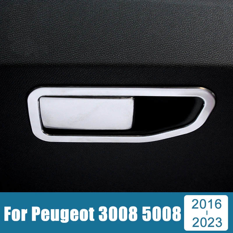 

For Peugeot 3008 5008 GT 2016 2017 2018 2019 2020 2021 2022 2023 Stainless Car Glove Box Copilot Storage Switch Handle Sticker