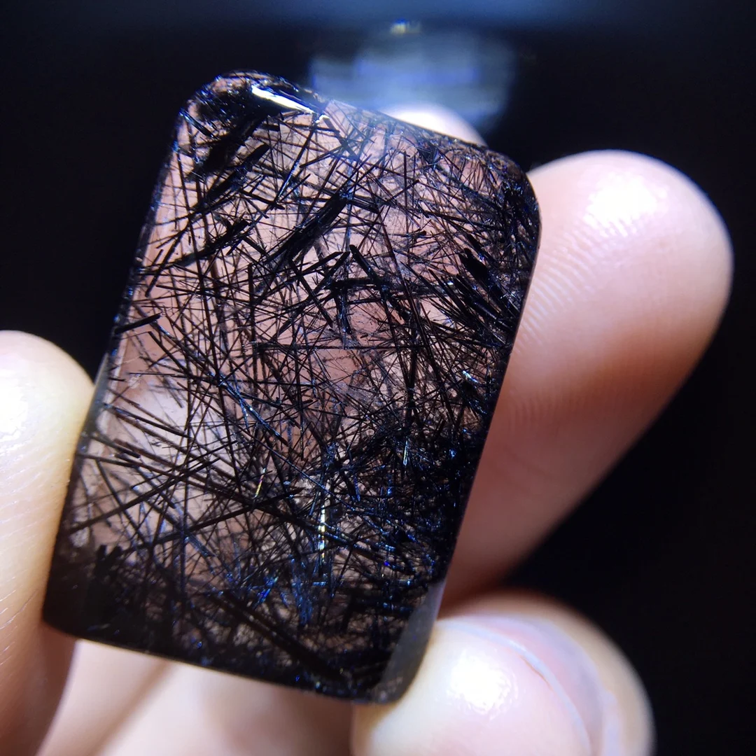 

Natural Black Rutilated Quartz Pendant Cat Eye 27/18.4/4.8mm Rectangle Rutilated Quartz Jewelry Women Brazil AAAAAAA