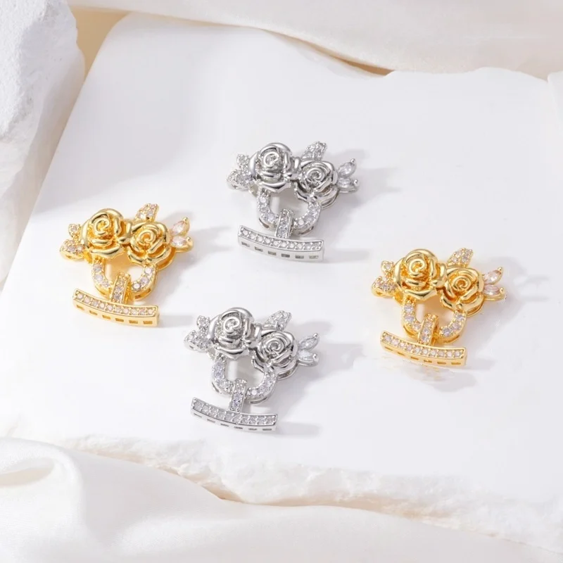 

1pcs Copper Micro-set Zircon Multi-row Rose Pearl Necklace Connection Fastener Accessorie DIY Jewelry Making Materials Wholesale