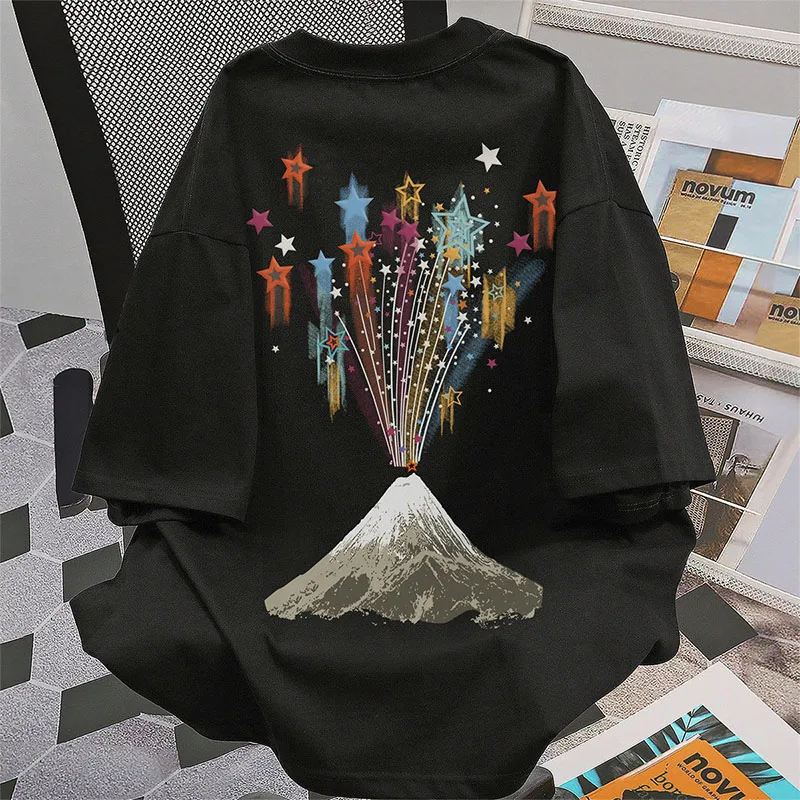 

100% Pure Cotton Y2k Chic Printed Oversized T-shirt Summer Women Fashion Casual Loose O-neck Short Sleeve Tops