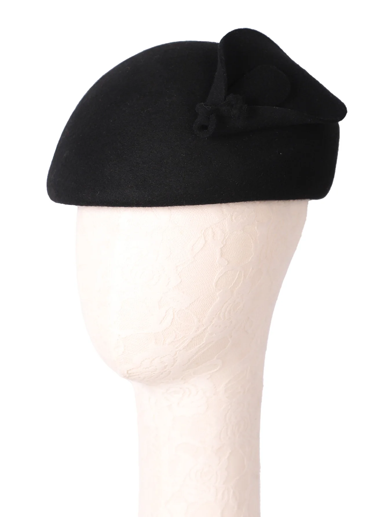Eleganter 100% Wollfilz Kleiner Zylinder Luxuriöser Damen-Beret für Winter, Teepartys, Formelle Anlässe, Kirche und Cocktails mit Blume für Damen – Detail 4