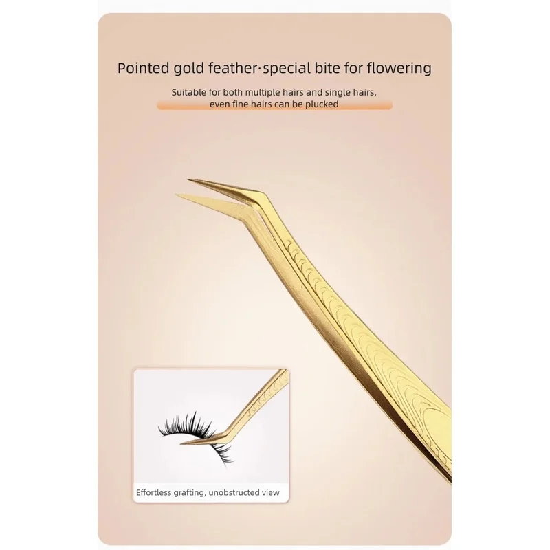 Water Wave Eyelash Tweezers, Golden Feather Volume Lash Tweezers for Eyelash Extension Blooming Lash Clips