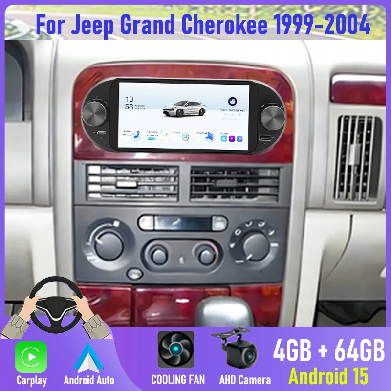 

6.8" 4+64GB For Jeep Grand Cherokee 1999-2004 Car Radio Wireless Carplay Android 15 Auto Stereo Head Unit GPS BT
