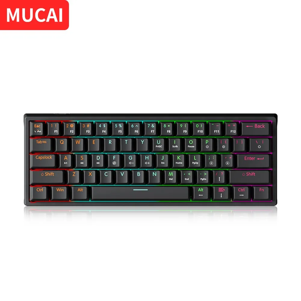 MUCAI MK61 USB Gaming Mechanical Keyboard Red Switch 61 Keys Wired Detachable Cable RGB Backlit Hot Swappable