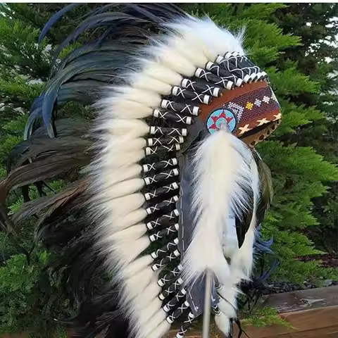 Feather Headdress Decoration Adults Carnival Native American Chief Headwear Indian Headdress for Carnival Performance Festival