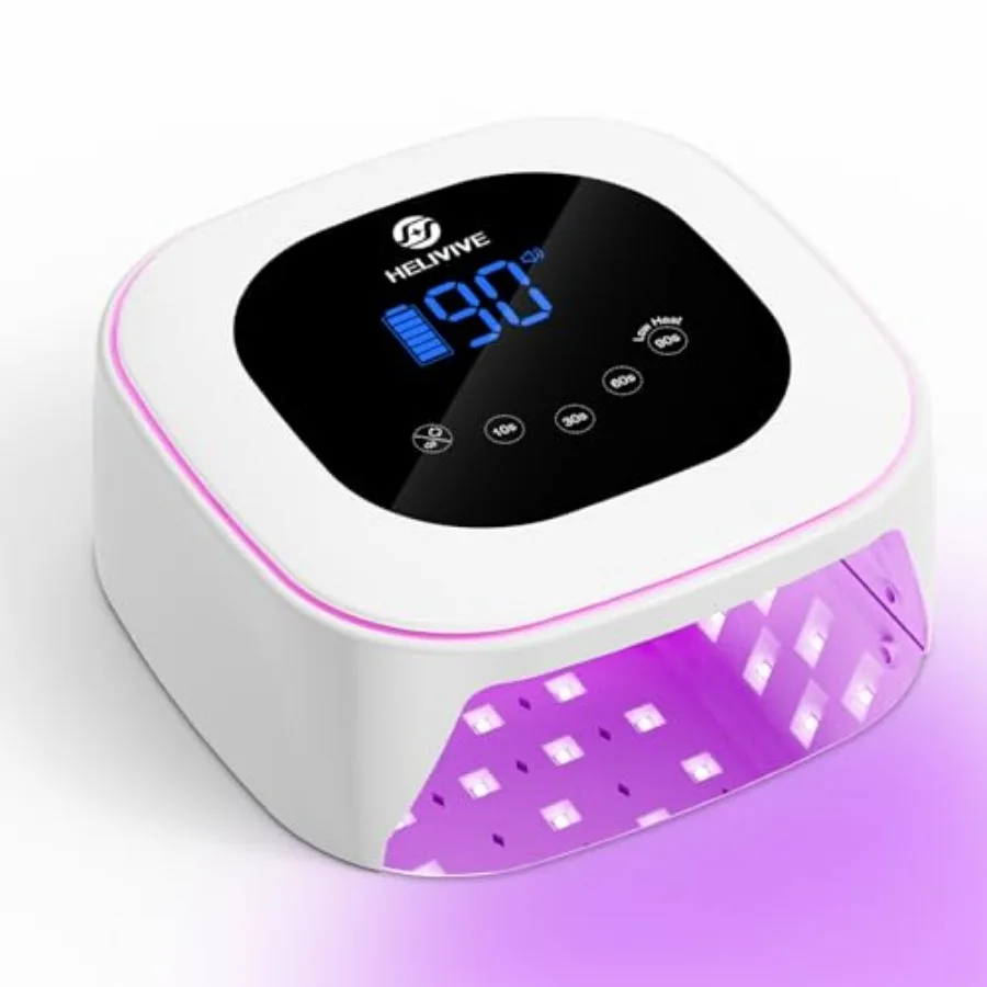 

Cordless UV LED Nail Lamp, 80W Rechargeable Nail Dryer with 4 Timers, Atmosphere Light and Mirror Base, UV Light for All Gel Na