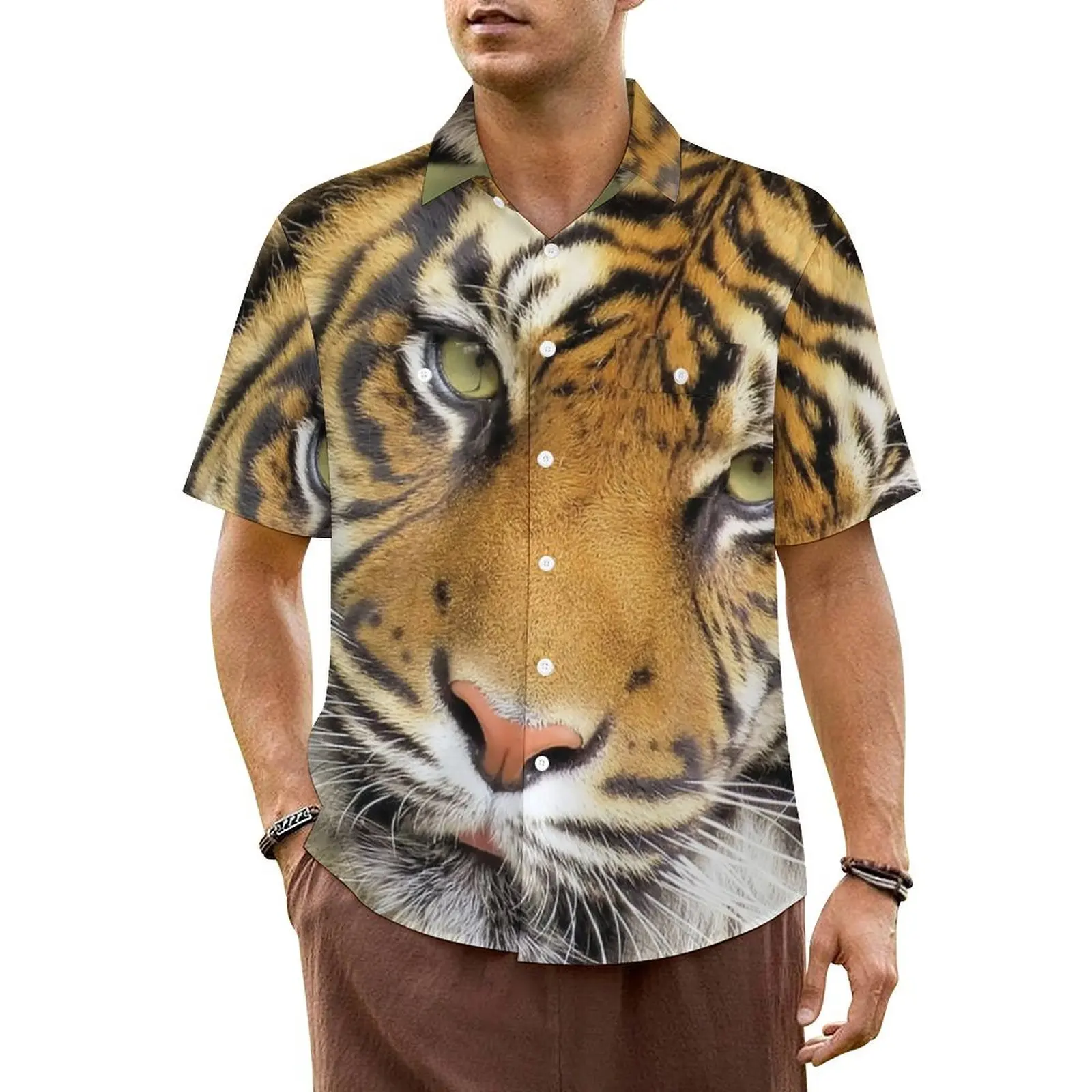 

Hawaii Shirt Vacation The Real Tiger King Blouses Animal Print Cool Casual Shirts Men Short Sleeve Harajuku Plus Size Clothing