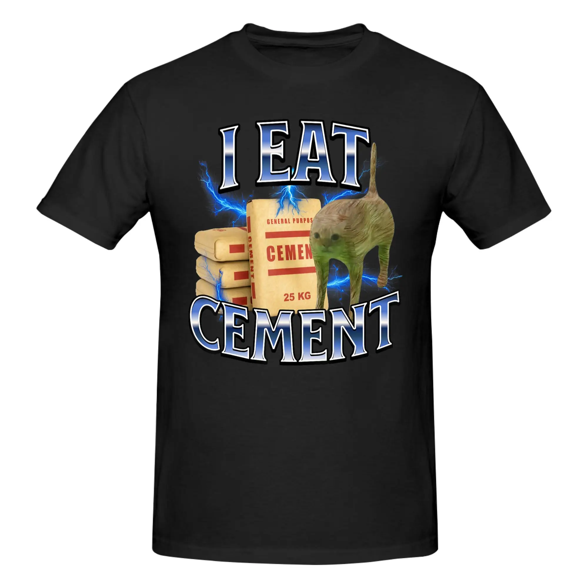1 Piece Cute Cat I Eat Novelty Graphic 100% Cotton T-Shirt C-Cement Tops Tees For Men