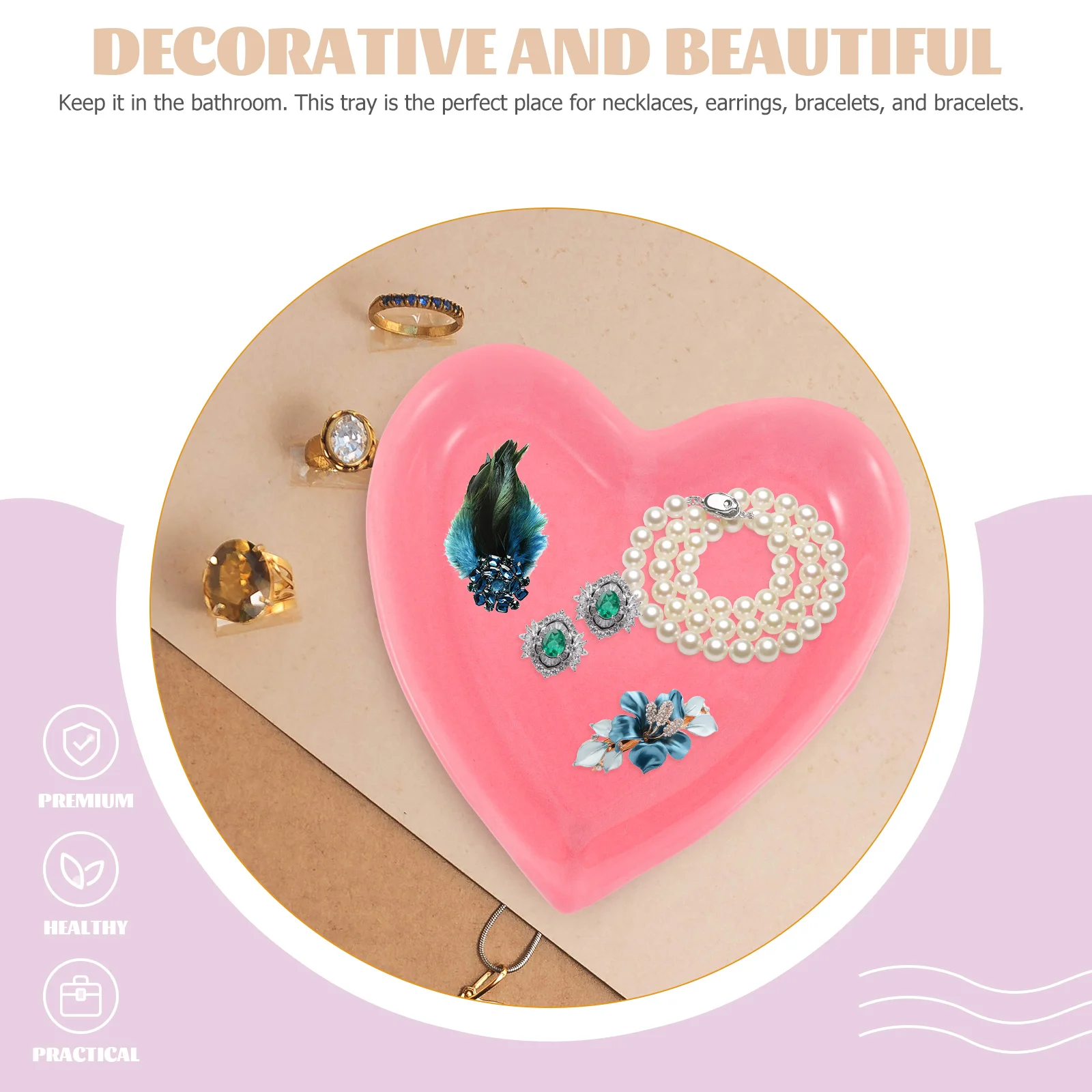 Jewelry Display Tray Ceramic Heart Ring Holder for Home Hotel Dorm Decorative Jewelry Organizer Trinket Storage Plate