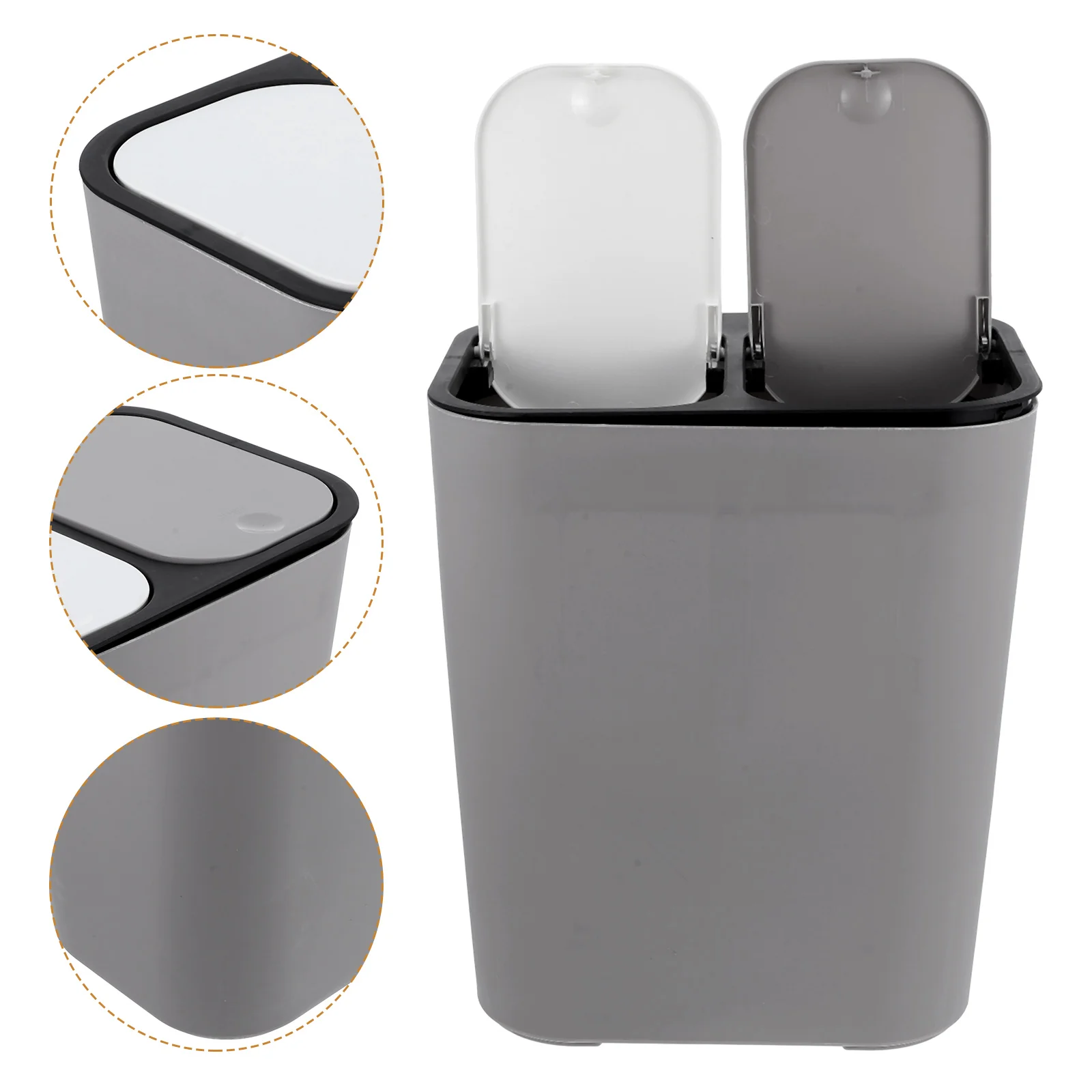 Simple Garbage Can Recycling Bin 2 Compartments Trash Children's Room Grey Dual Kitchen and Waste