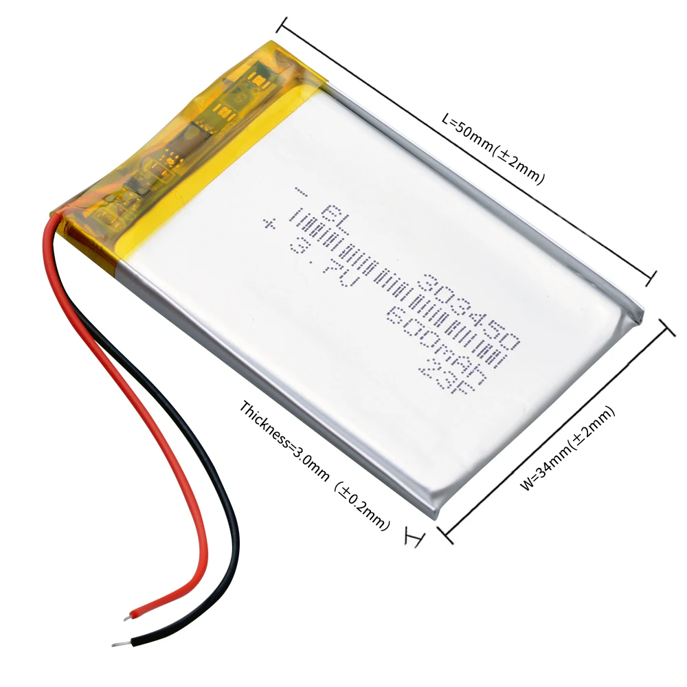 303450 3.7V 500mAh Rechargeable Lithium Li-ion Polymer Battery 033450