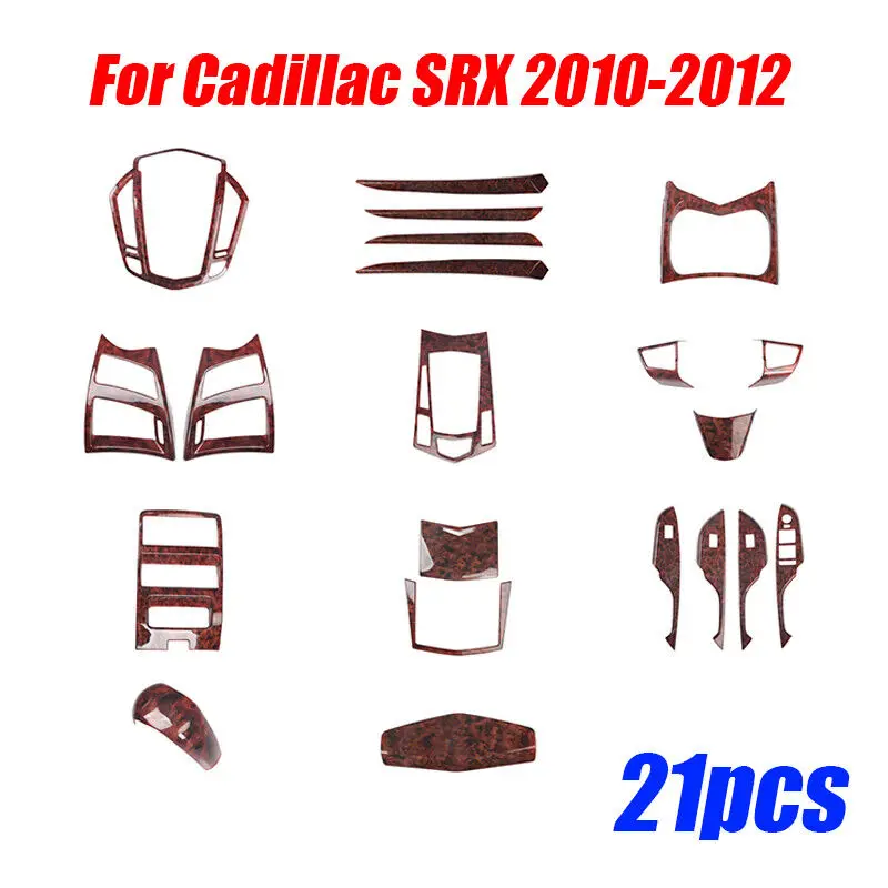 21PCS Wood Grain Interior Accessories Kit Cover Trim For Cadillac SRX 2010-2012