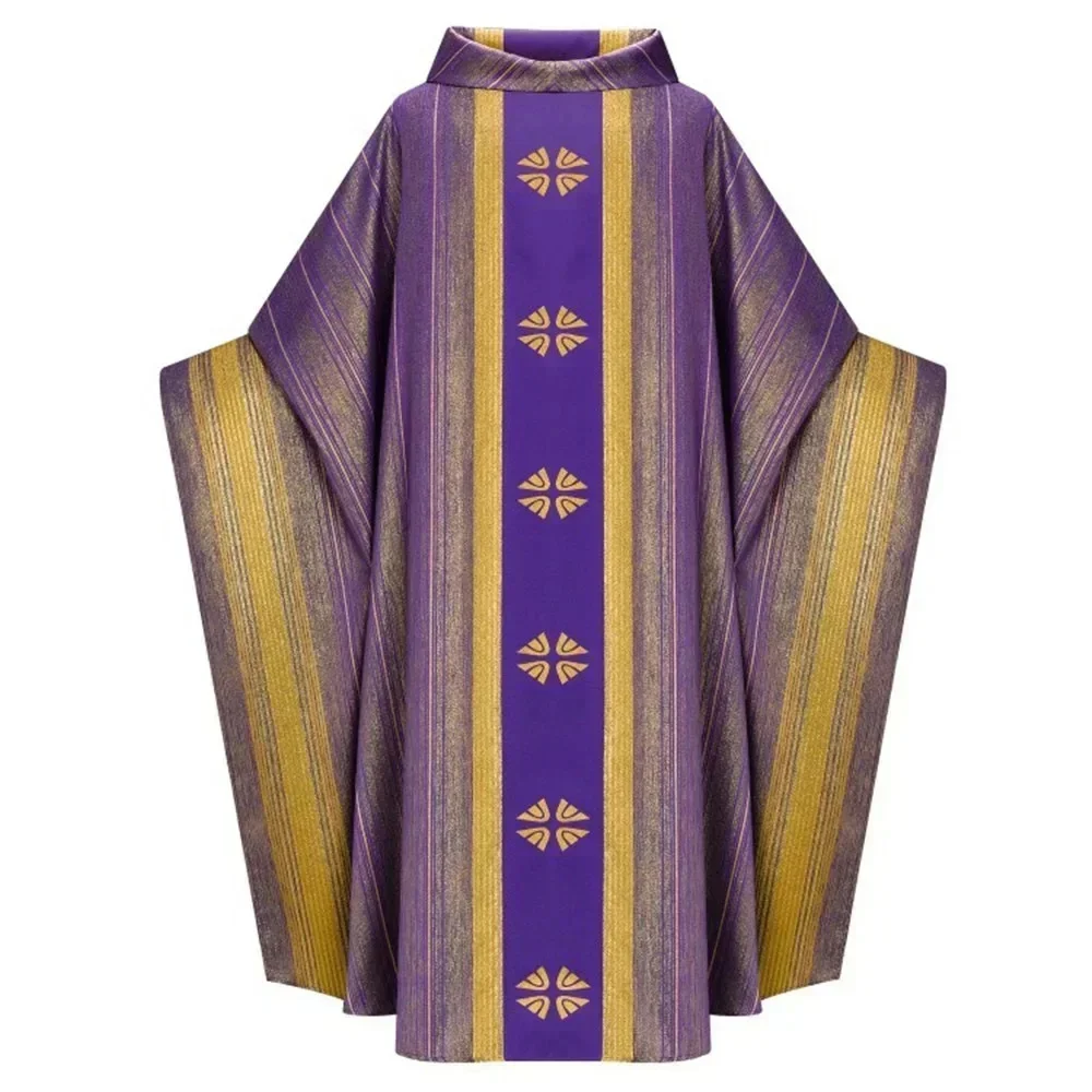 Long Cassocks for Clergy Men Priest Costume Pullover Prayer Robe Men Vestments Printed Chasuble and Stole Christian Priest Robe