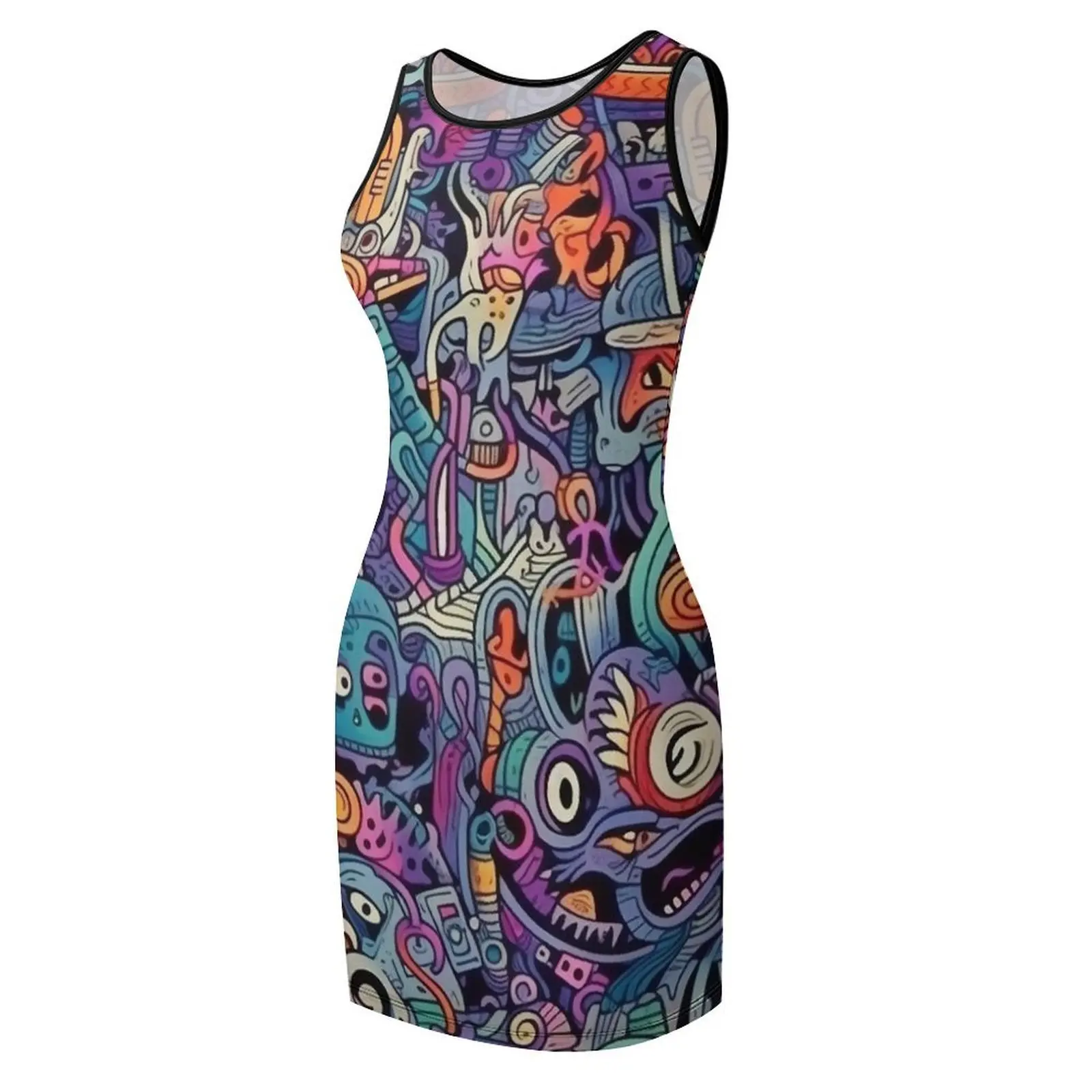 مجردة الكتابة على الجدران خربش أكمام فستان الشمس الفاخرة المرأة حزب اللباس مساء حفلة موسيقية الملابس الجمالية فساتين امرأة