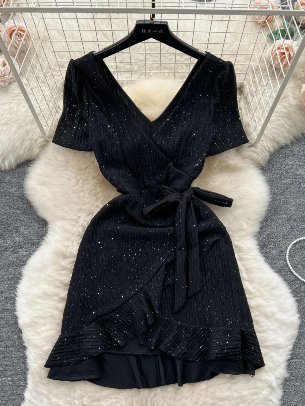 Ele ort Sve Wrap Dr vrouwen Taille Cinching Zoete Kant Zoom Hoge Taille A-lijn Lente Zomer Nieuwe Sle Koreaanse versie