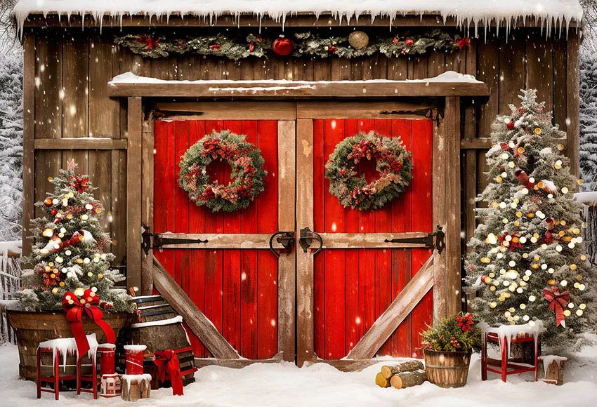 Mehofond-عيد الميلاد الأحمر الحظيرة خلفية الباب ، ريفي لوحة خشبية ، شجرة عيد الميلاد ، الأسرة ، عطلة الاطفال ، صورة التصوير الفوتوغرافي ، خلفية الدعامة