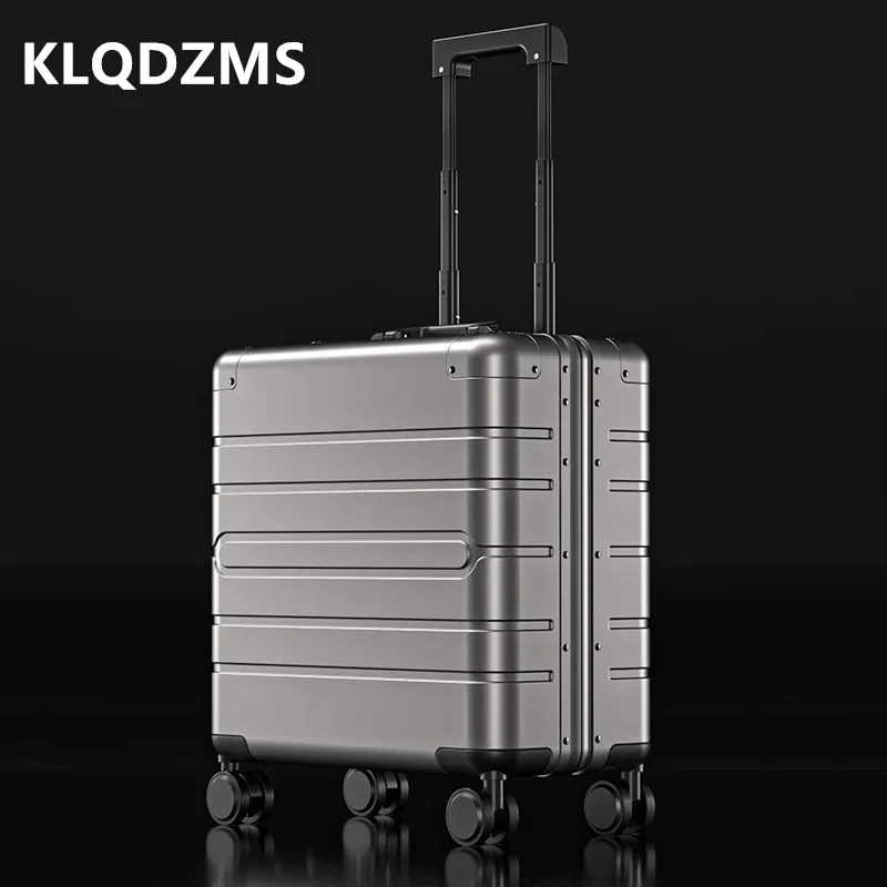 

KLQDZMS Cabin Suitcase All Aluminum Magnesium Alloy Boarding Box Business Trolley Case Travel Bag 18 Inch Carry-on Luggage