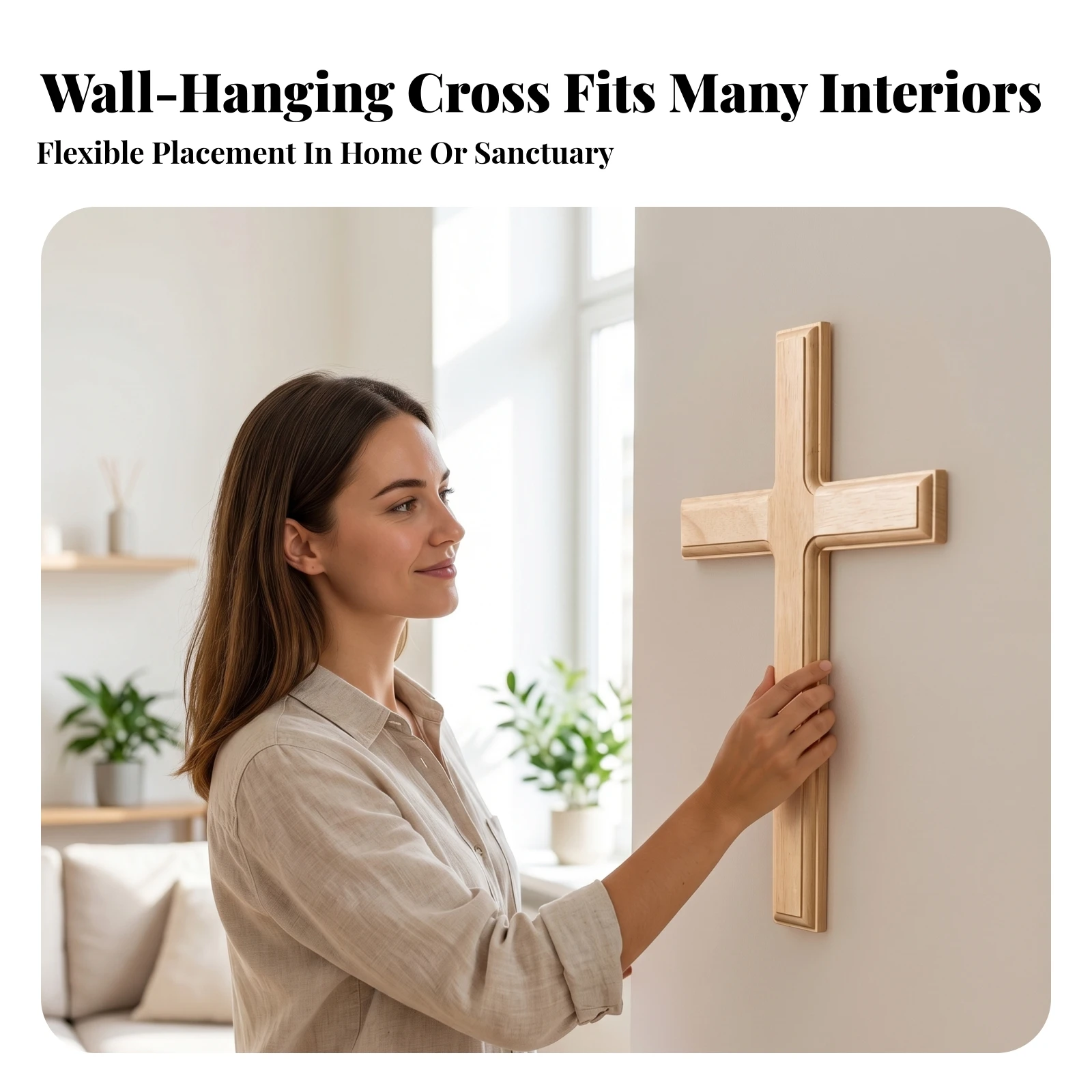 Wooden Wall Cross Smooth Polished Wooden Cross Religious Wall Decor Beveled Edges Flat Profile