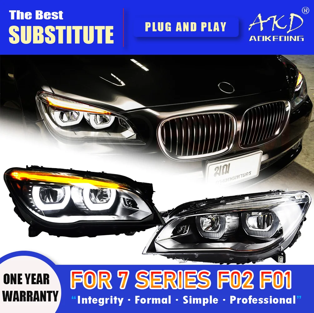 AKD Head Lamp for BMW F02 F01 LED Headlight 2009-2014 Headlights 740i 730i 735i DRL Turn Signal High Beam Angel Eye Projector