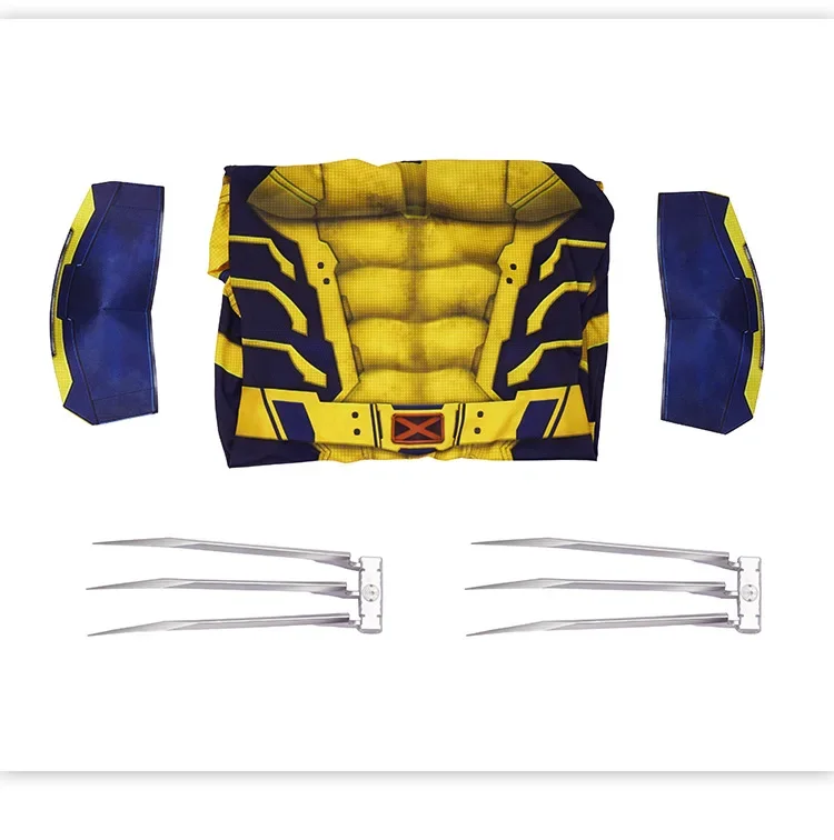 In Stock Wolverine Cosplay for Men Kid Costume Howlett Jumpsuit Shoulder Armor Set Printing Superhero Halloween Outfit Live