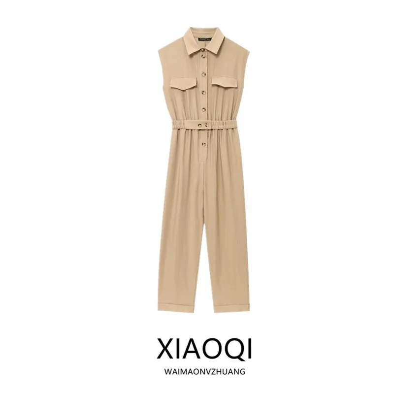 Summer 2025 Women's Svel Design Sensation Matching Waist Belt One-Piece Long Pants Versatile All-Match Faionable Jump...