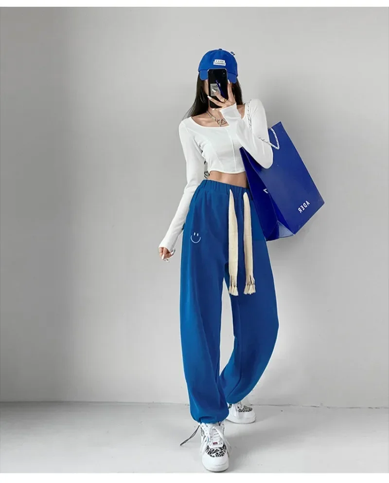 Spring Autumn New Women Pants Gray Sweatpants Casual Baggy Pants Female Vintage Harajuku Streetwear Sport Wide Leg Trousers Y2k