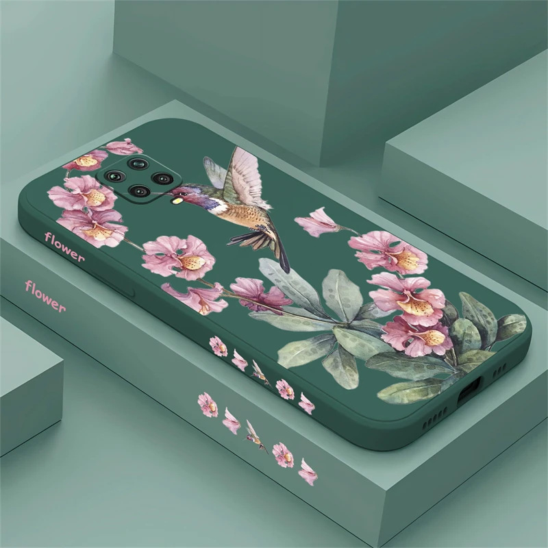 Funda para Xiaomi Redmi Note 7S, 7, 10 Lite, 10S, flor de pájaro, cubierta trasera mate líquida para Redmi Note 8, 9 Pro Max, 9S