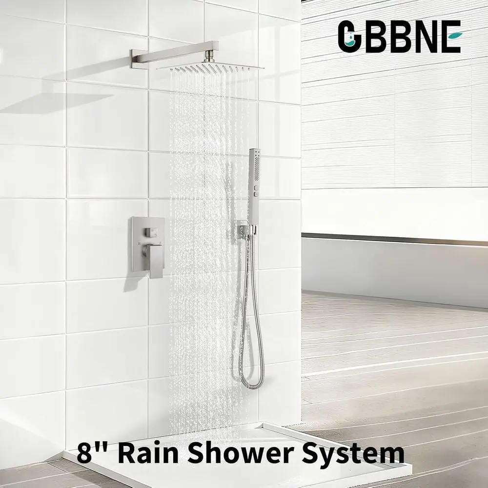 8 نظام دش مطري من النيكل المصقول برأس مربع وبخاخ محمول 2 في 1 #2