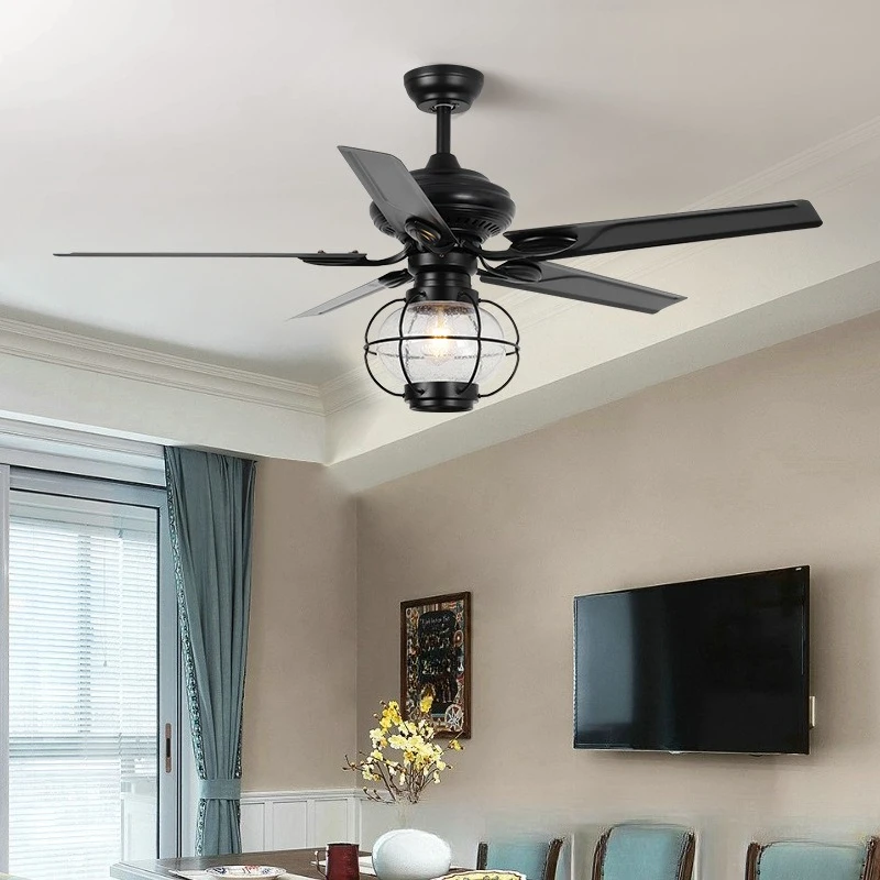 Room Ceiling Fan Light Living Room Large Wind Fan Light Integrated Frequency Conversion Remote Control American Village