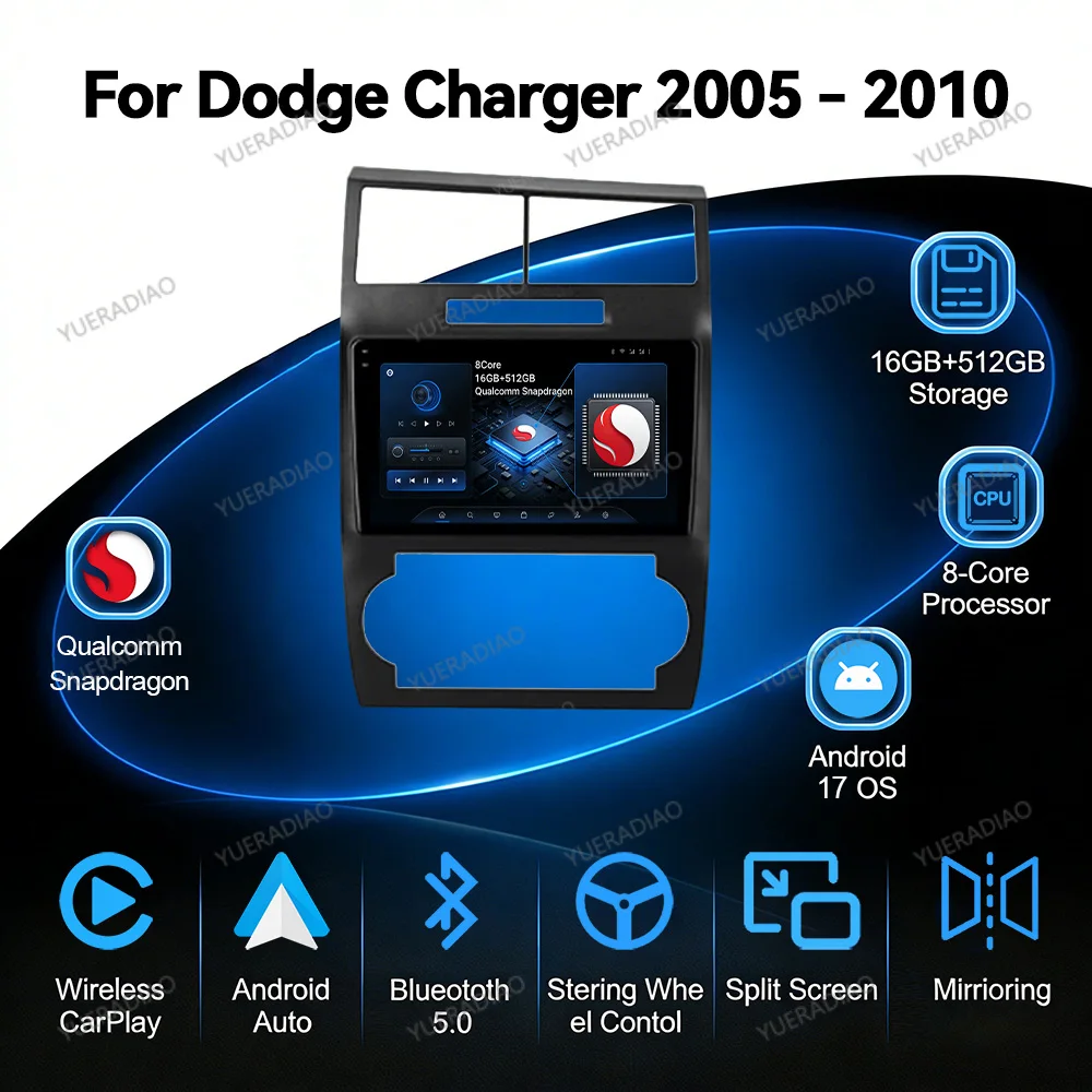 Android 17 Car Radio For Dodge Charger LX 2005 - 2010 For Dodge Magnum 2 2003 - 2007 Head Unit QLED GPS NAVI Qualcomm 4G WIFI BT
