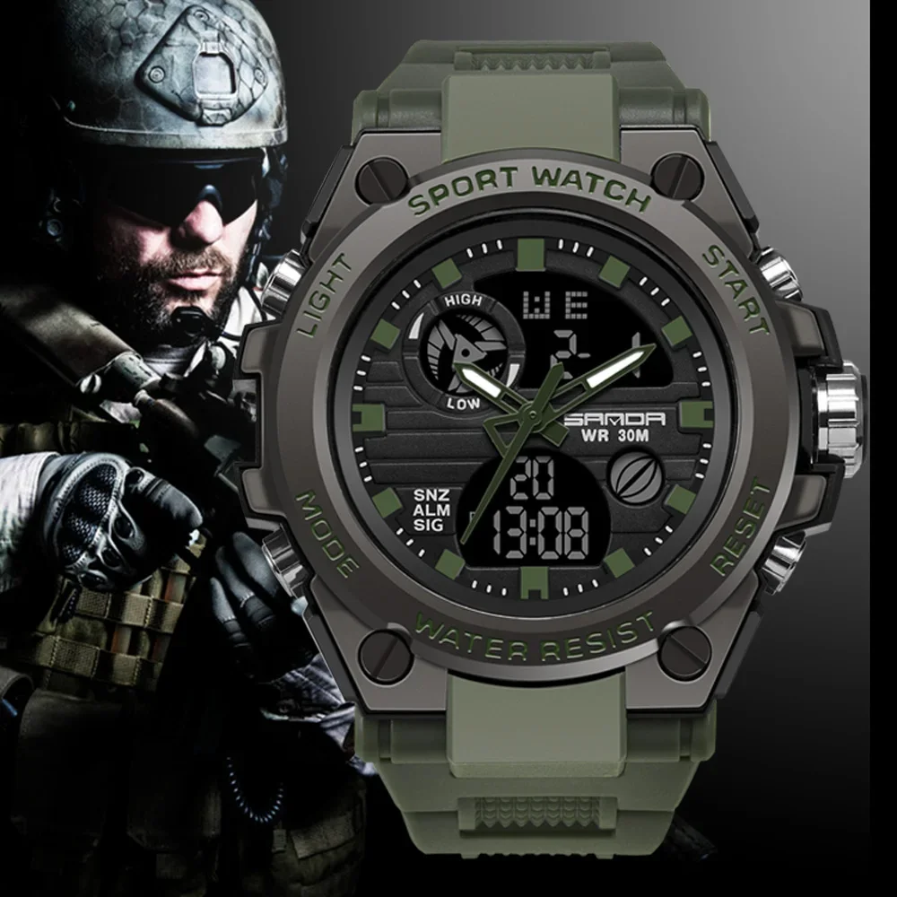 SANDA G Dual Display Waterproof Electronic Style Men Digital Watch Military Sports Watches Wristwatch Relogio Masculino 739