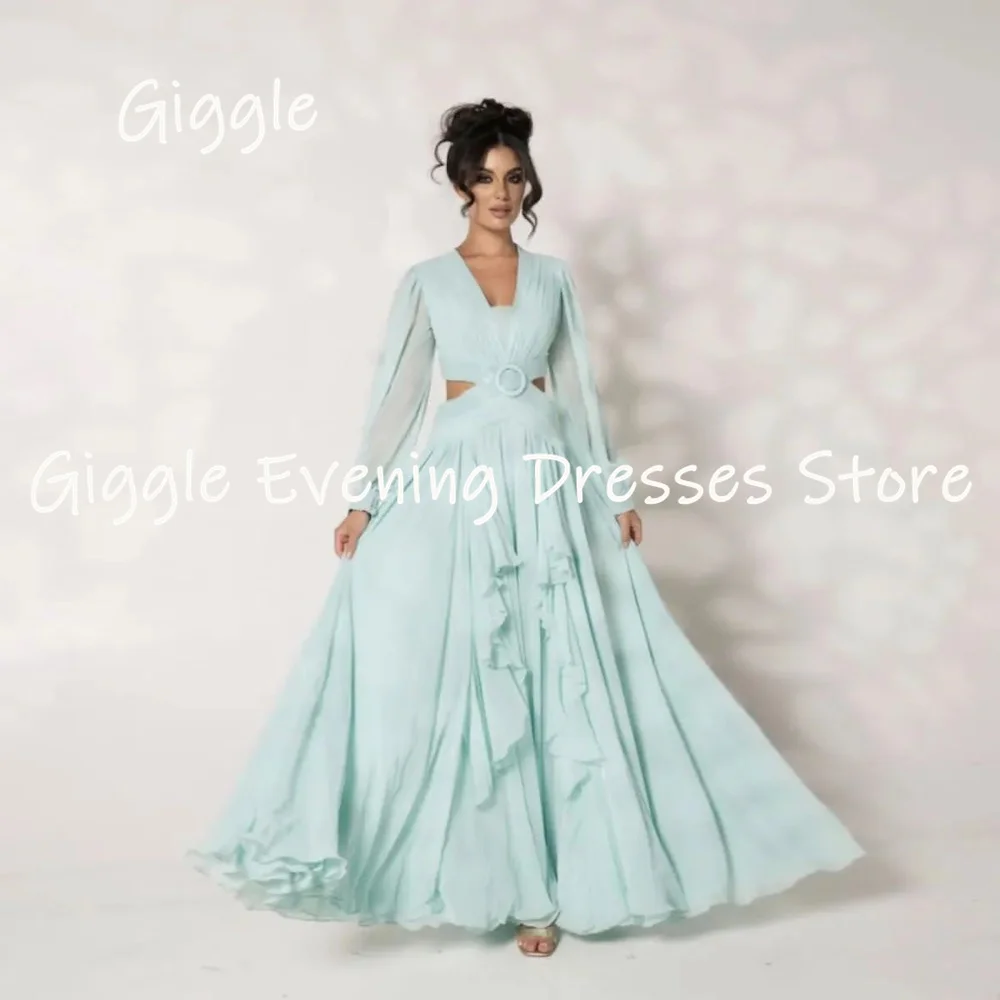 

Giggle Chiffon A-line V-neck Populer Ruffle Formal Prom Gown Floor-length Evening Elegant Party Dresses for Women 2023