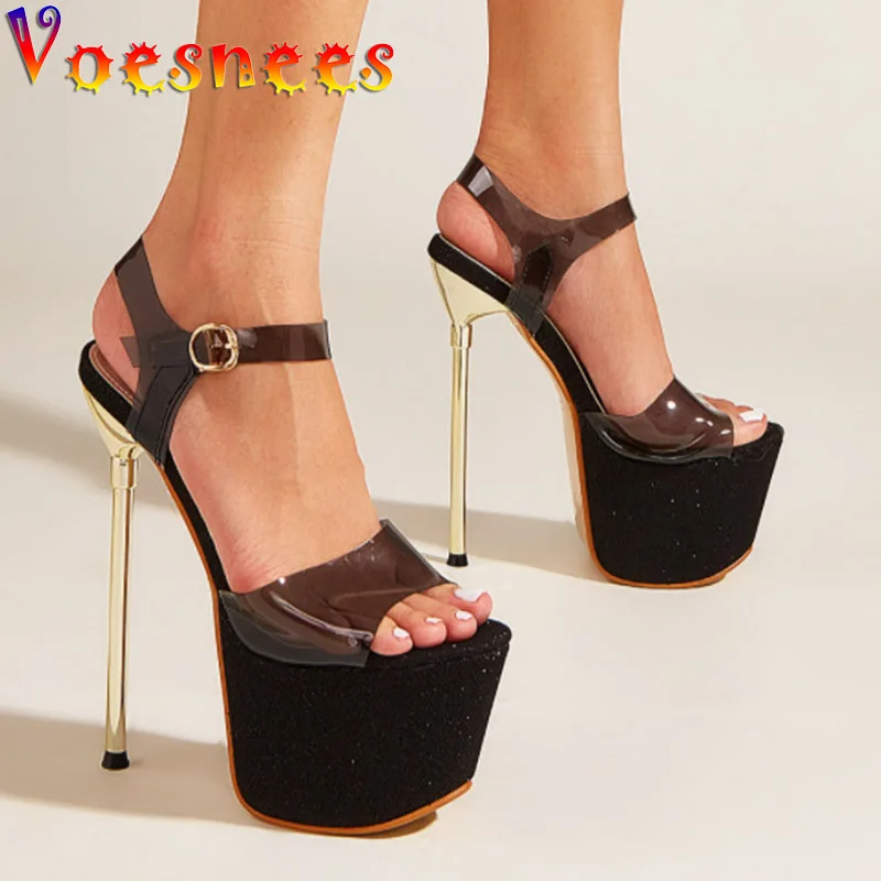 Sexy 17CM Shiny Platform Thin High Heels New Women Transparent PVC Sandals Nightclub Pole Dance Shoes Summer Stage Ladies Pumps