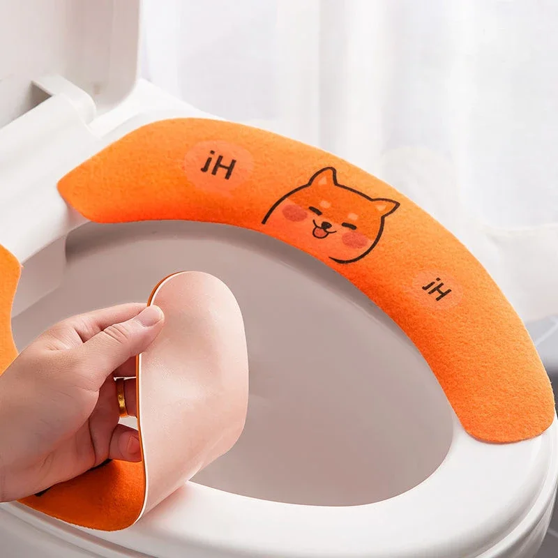 2Pc Universal Toilet Seat Cover Soft Cartoon WC Paste Toilet Sticky Seat Pad Washable Bathroom Warmer Seat Lid Cover Pad Cushion