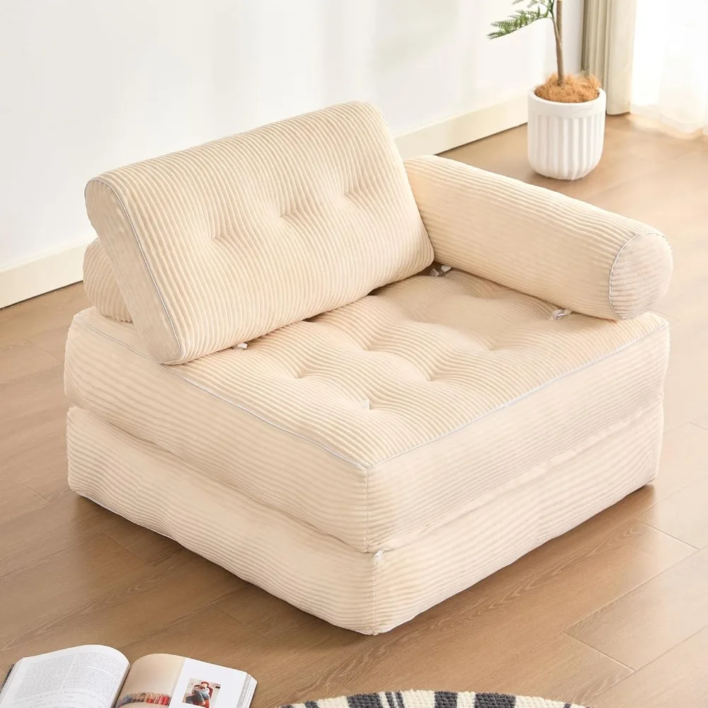 Compact Futon Sofa Bed for Tight Spaces, Armrest Floor Couch, Foldable Sofa Couch, Transformable Sleeper Chair with Pillow