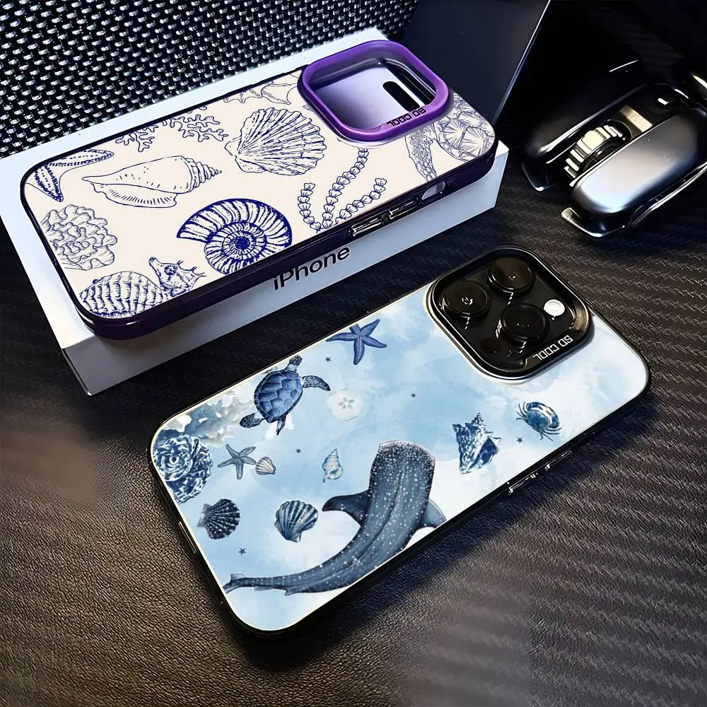 

Seashell Marine Life Artwork Phone Case For iPhone17,16,15,14,13,12,11 Plus,Pro Max Purple Matte Shockproof Cover