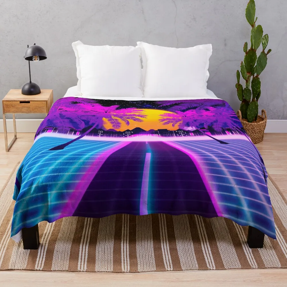 

Retrowave Throw Blanket Thin Blankets Plaid on the sofa