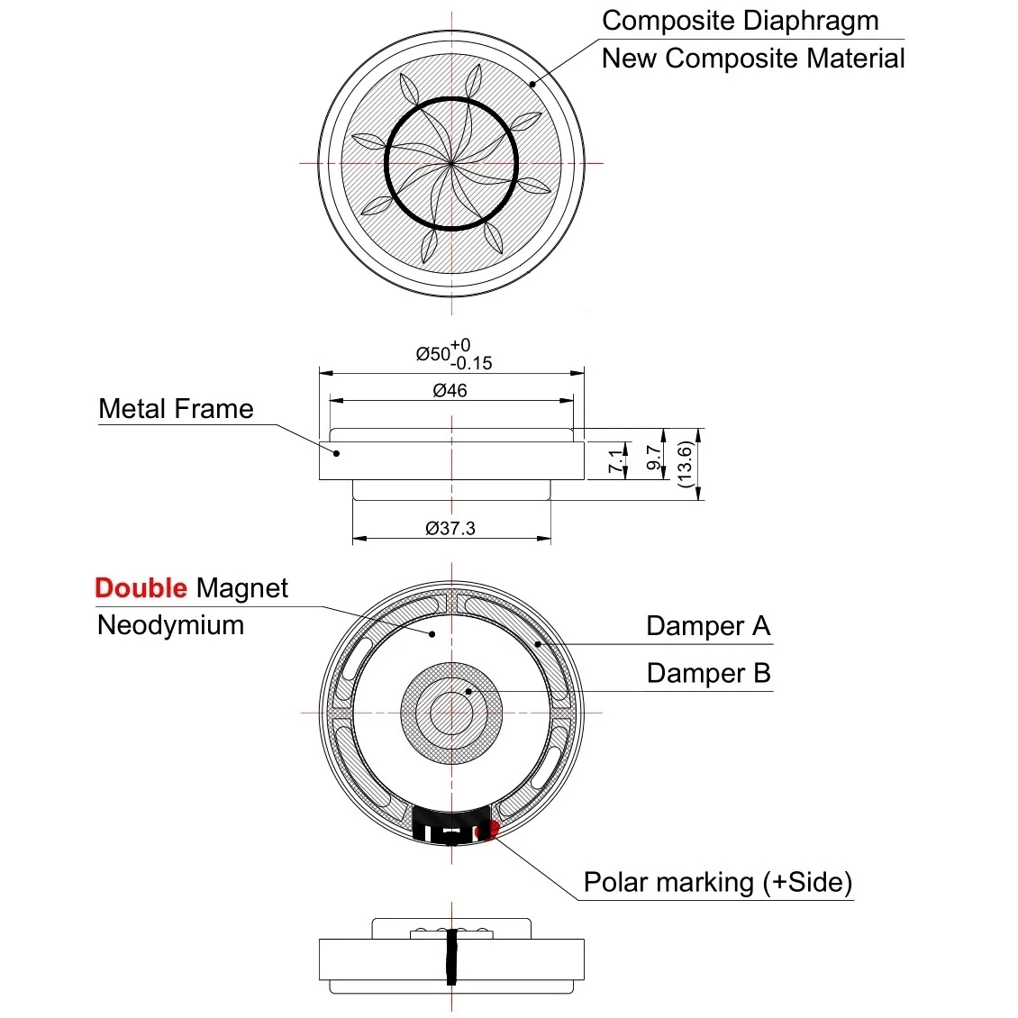 Metal alufe frame full frequency HiFi headset speaker dynamic Ah-D5200 Headphone Upgrade 50mm driver with dual magnet Neodymium