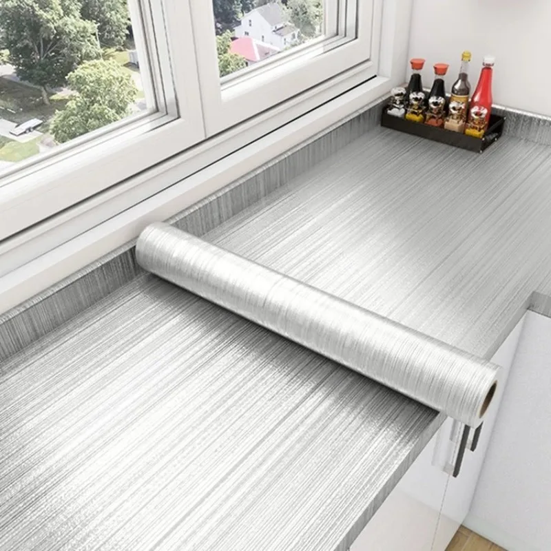 Stainless Steel Brushed Silver Grid Self-adhesive Wallpaper Cabinet Moisture-proof Stickers Elevator Door Stickers Refrigerator